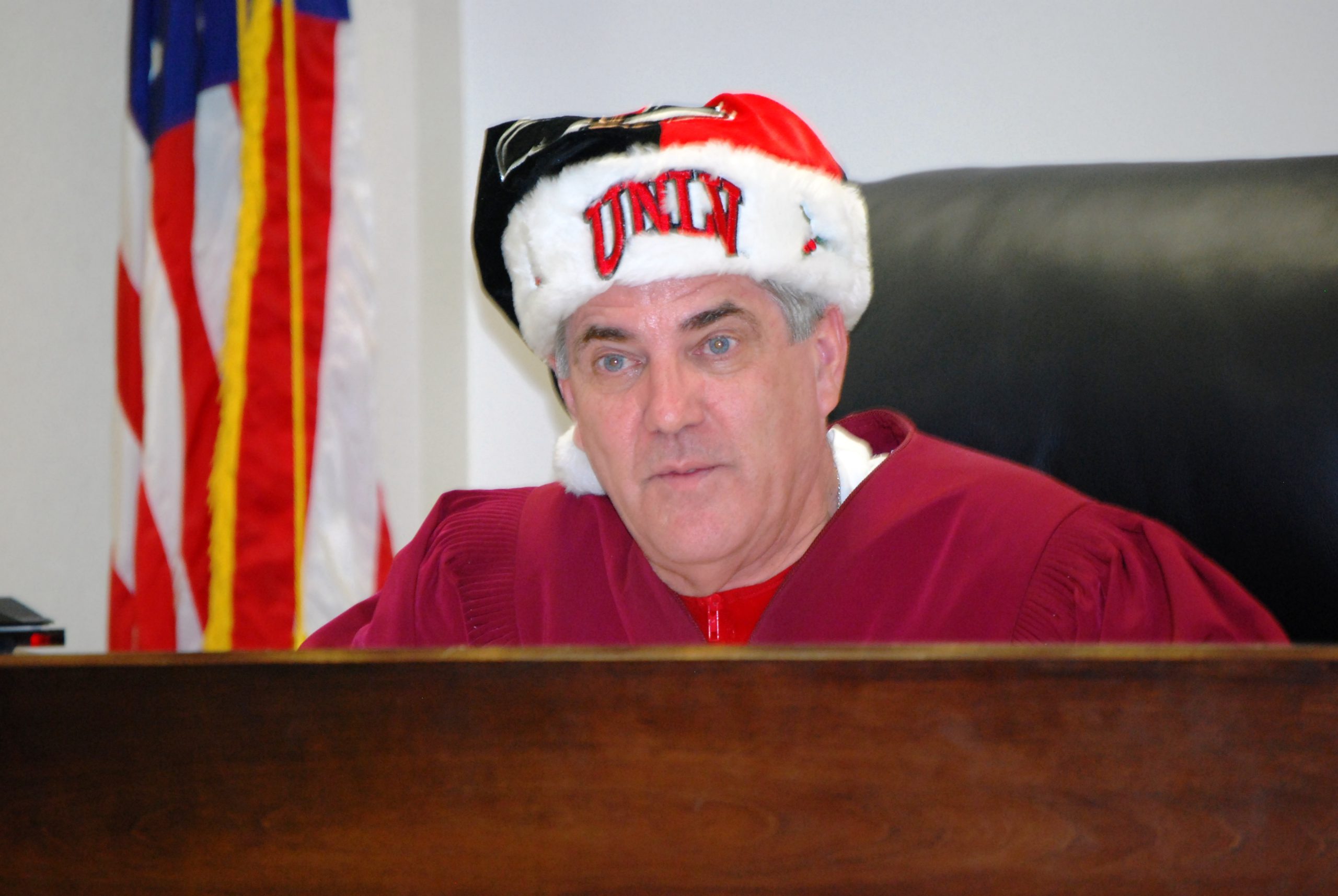 judge wearing red